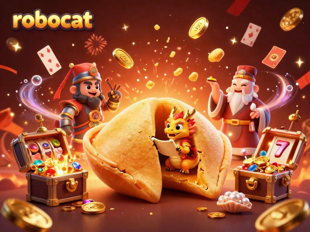 Robocat spins the luck with gold coins and vibrant slot symbols in a thrilling casino scene.