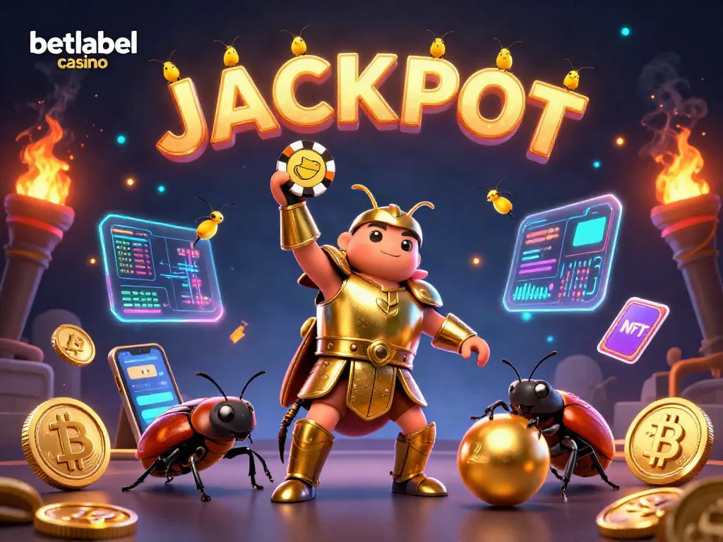 Experience the thrill of betlabel casino with a vibrant 3D scene of winning elements and animated characters.