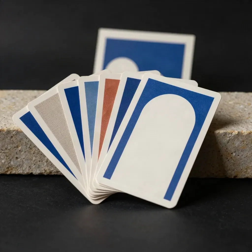 Kit social curvo con tarjetas cuadradas, marco de móvil y muestras de textura sobre piedra