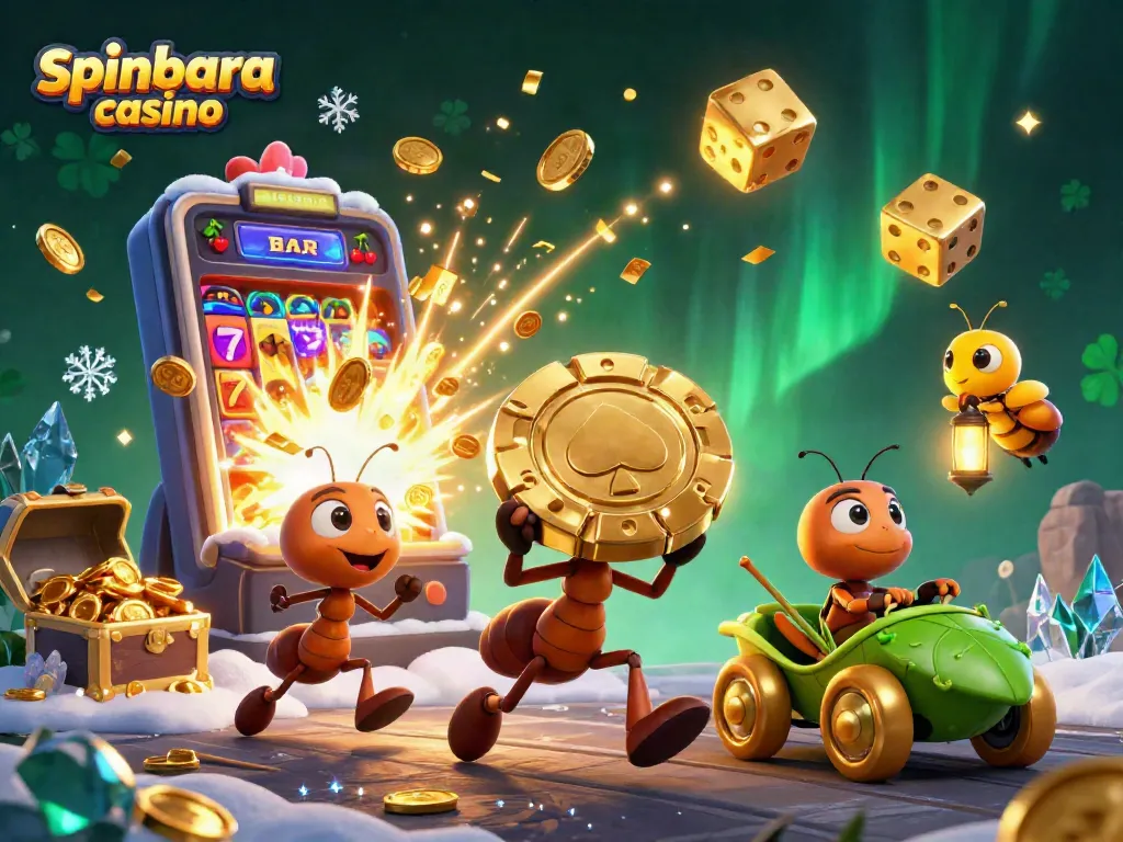 Enjoy action at spinbara casino with ants heist, golden poker chip, and dynamic game elements